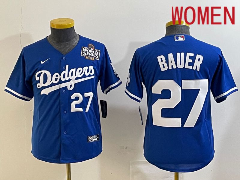 Women Los Angeles Dodgers #27 Bauer Blue Game 2024 Nike MLB Jersey style 5->women mlb jersey->Women Jersey